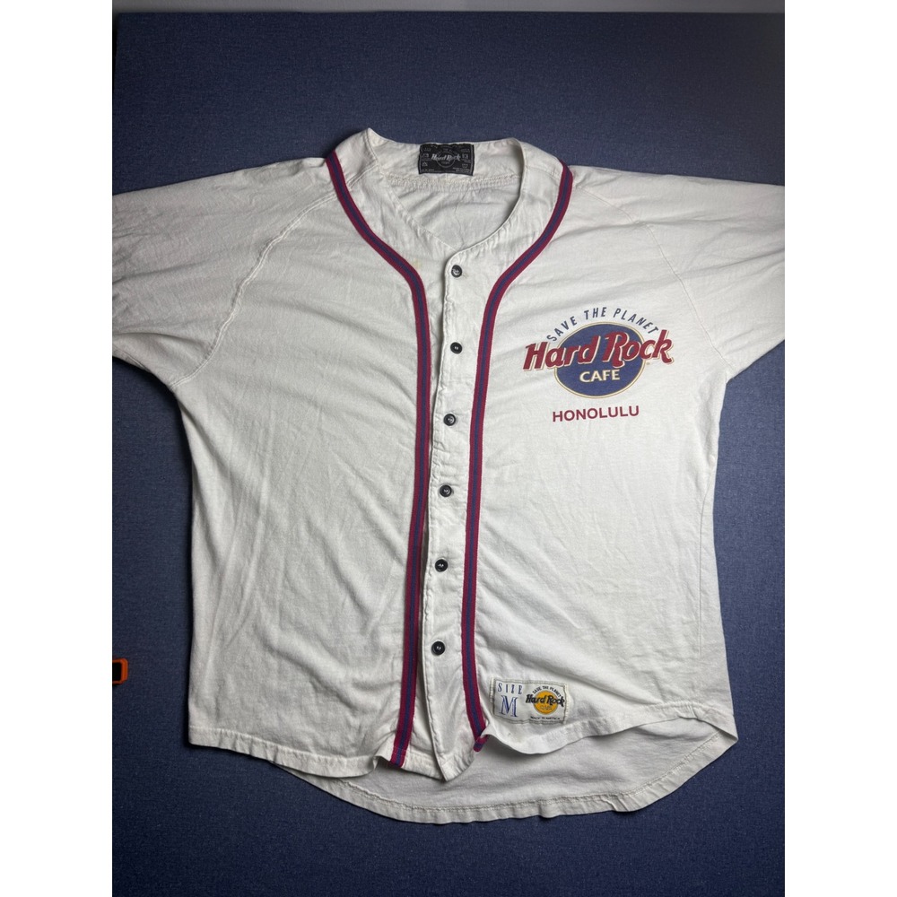 Vintage Hard Rock Cafe Honolulu Baseball Jersey White Cotton Mens Medium 94 USA